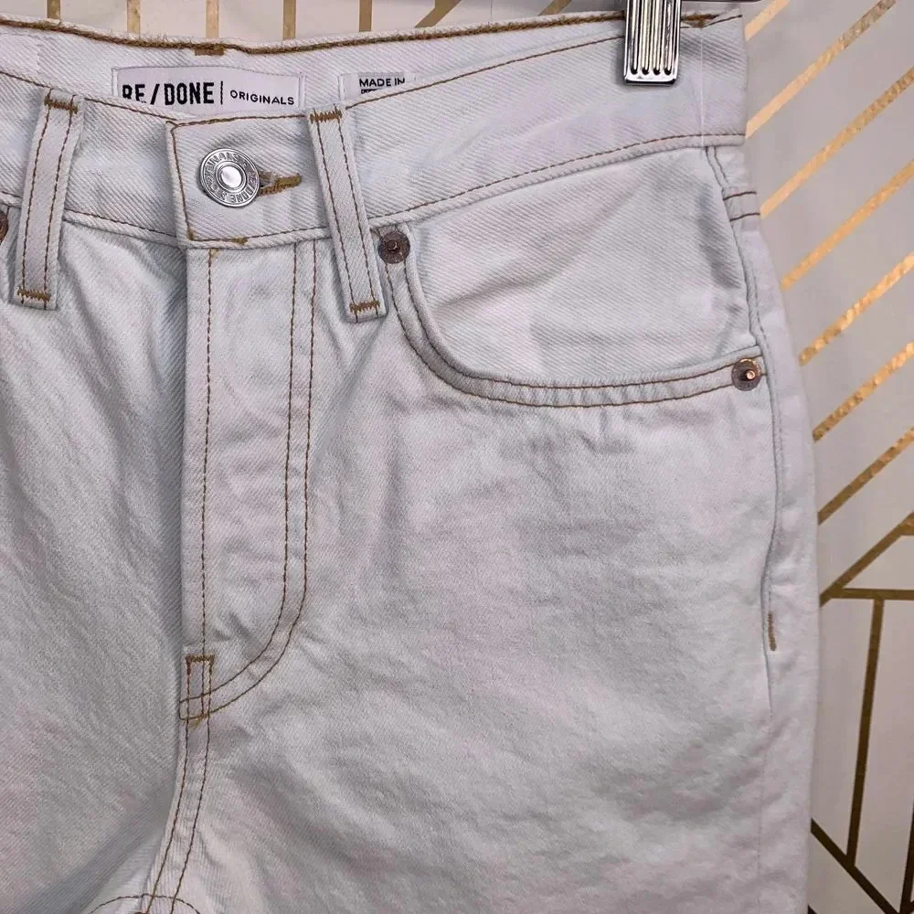 RE/DONE 80'S Long Denim Shorts in Bleach‎ White
